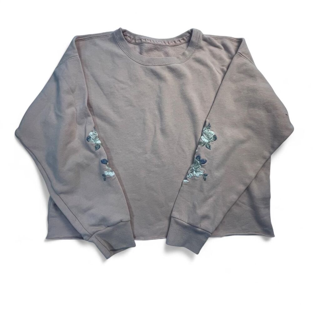Boho Abercrombie & Fitch Pink Floral Embroidered Sweatshirt Women's M